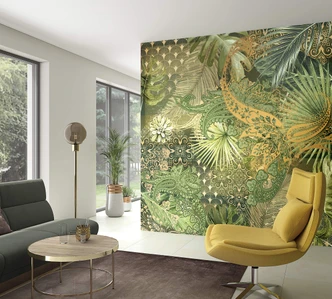 Fototapete mit abstraktem Blumenmotiv, Orange Floral 3.40 x 3.18 m 