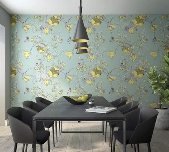 Fototapete mit Affen und Pflanzen, Gelb Illustration 3.40 x 1.06 m 