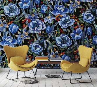 Fototapete mit Pflanzen, Schwarz Floral 2.70 x 3.18 m 