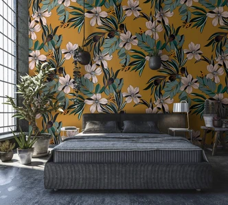 Fototapete mit abstraktem Blumenmotiven, Orange Floral 3.40 x 2.12 m 