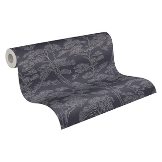 Ikke-vævet tapet Lin Zen Branches blågrå med grene asiatisk - træer skov tapet grene gang kontor 