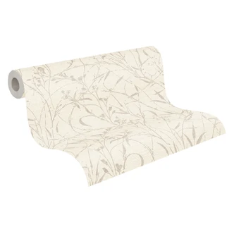 Icke-vävd tapet Fee Wild Free beige kräm metallic - gräs vildblommor vardagsrum sovrum 