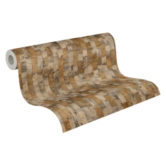 Icke-vävd tapet Daniel Urban Lines brungrå orange metallic - randig ytstruktur 