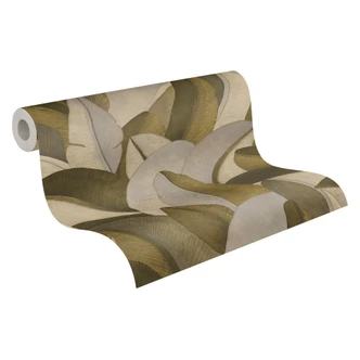 Icke-vävd tapet Isabelle Golden Canopy palmer guld beige - palmblad djungel metallic hall 