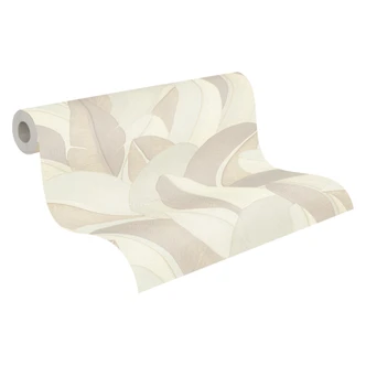 Ikke-vævet tapet Isabelle Golden Canopy palmer cremehvid - palmeblade jungle metallic gang 