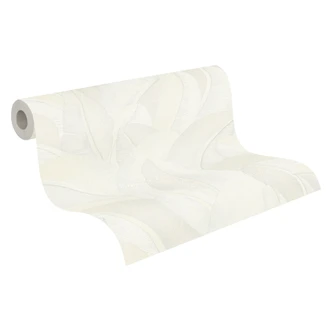 Icke-vävd tapet Isabelle Golden Canopy White Cream Grey - palmblad djungel metallisk hall 