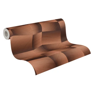 Icke-vävd tapet Damian Refined Dimensions 3D Geometric Brown Metallic - tapetstruktur hall 