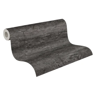 Papel pintado no tejido Tamika Raw Heritage efecto piedra negro gris - efecto pared hormigón metalizado 
