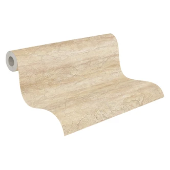 Papel pintado no tejido Tamika Raw Heritage efecto piedra beige crema - pared aspecto escayola pasillo metálico 
