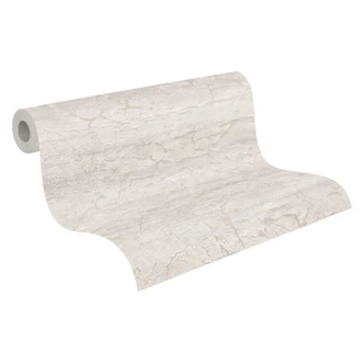 Papel pintado no tejido Tamika Raw Heritage efecto piedra gris blanco - efecto pared yeso metalizado vintage 