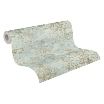 Ikke-vævet tapet Astrid Whispering Woods skov grå grøn blå - skovtapet træer akvarel metallic 