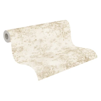 Carta da parati in tessuto non tessuto Astrid Whispering Woods Beige Cream Metallic - Carta da parati foresta alberi acquerello vinile 
