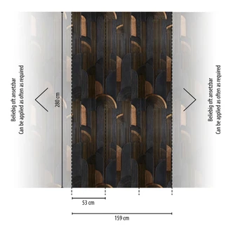 Non-woven Fototapet Art Deco bågar svart brun beige matt utdragbar 1,59 x 2,80 m Tavla 