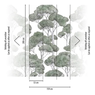Icke-vävd tapet skogsträd grön vit matt utdragbar 1,59 x 2,80 m Icke-vävd tapet väggmålning 