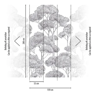 Icke-vävd tapet skogsträd grå svart matt utdragbar 1,59 x 2,80 m Icke-vävd tapet väggmålning 