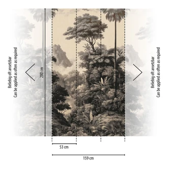 Icke-vävd tapet skog med berg grädde svart matt utdragbar 1,59 x 2,80 m Icke-vävd tapet 