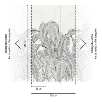 Icke-vävd tapet djungelblad grå svart matt utdragbar 1,59 x 2,80 m Icke-vävd tapet 
