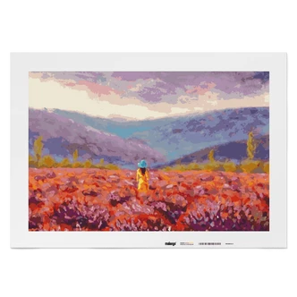 Malen nach Zahlen Leinwandbild - Blumen Landschaft mit Frau  