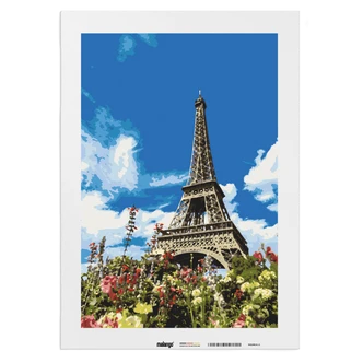 Malen nach Zahlen Leinwandbild - Blumen am Eifelturm  