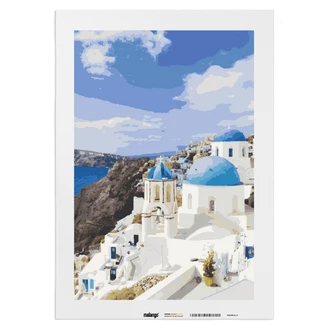 Malen nach Zahlen Leinwandbild - Meer und Berge auf Santorini  