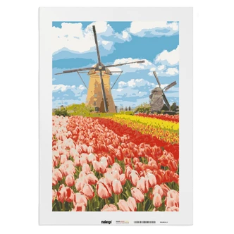 Malen nach Zahlen Leinwandbild - Blumen Landschaft an der Mühle  