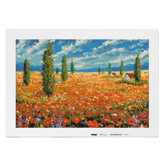 Malen nach Zahlen Leinwandbild - Blumen Landschaft mit Zypressen  