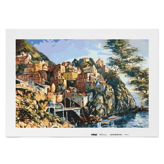 Malen nach Zahlen Leinwandbild - Mediterranes Dorf am Meer  