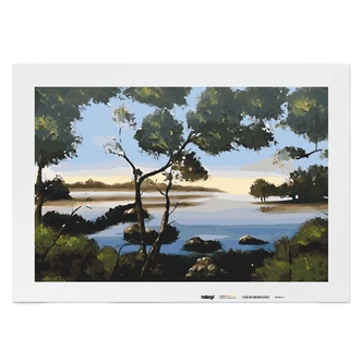 Malen nach Zahlen Leinwandbild - Waldsee am Morgen Malen nach Zahlen Leinwandbild - Waldsee am Morgen
