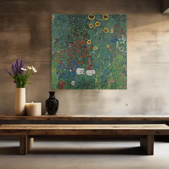 Malen nach Zahlen Leinwandbild - Klimt - Bauerngarten mit Sonnenblumen  