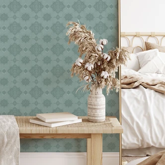 Ornaments Patterned Wallpaper Mandala Pattern Marrakech Green - Bloomery Decor 
