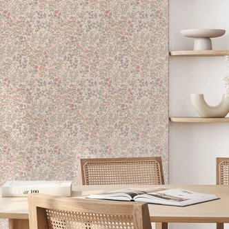 Florale Mustertapete Wiesenblumen Vintage - Beige - Bloomery Decor 