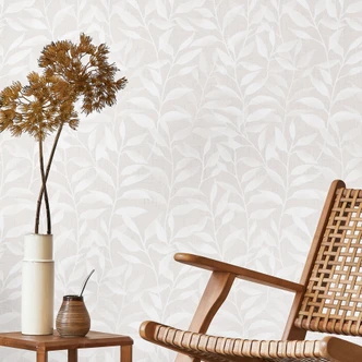 Mustertapete Zarte Aquarell-Blätter - Soft Beige - Bloomery Decor Mustertapete Zarte Aquarell-Blätter - Soft Beige - Bloomery Decor