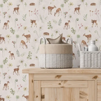 Patroonbehang kleine hertjes tussen bloemen - Kikki Belle Patroonbehang kleine hertjes tussen bloemen - Kikki Belle