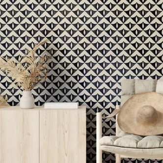 Mustertapete Geometrische Ornamente in Schwarz-beige - Treechild 
