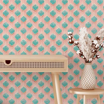 Patroonbehang in turquoise en roze - Treechild 