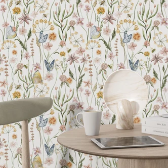 Patroonbehang Lenteweide met vlinders - UN Designs 