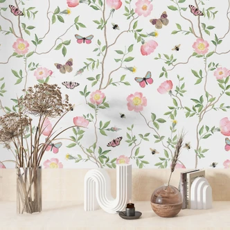 Mustertapete Rosa Christrosen im Frühling - UN Designs 