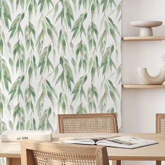 Tapet med mønster grene med grønne blade - UN Designs 