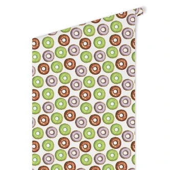 Papier peint à motifs Donuts marron, vert, gris 