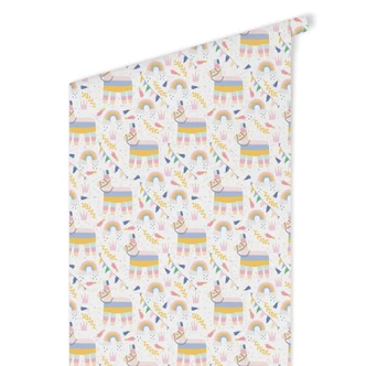 Papier peint à motifs - Lamas et arcs-en-ciel 