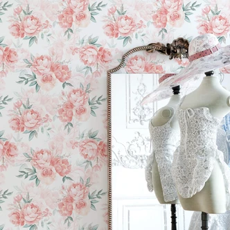 Mustertapete UN Designs - Zarte Rosa Aquarell Blumen 