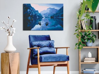 Canvas schilderij - Boten op het meer - 50x40 cm - met spieraam - opgespannen 