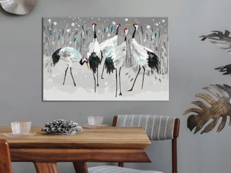 Canvas schilderij - Familie van ooievaars - 50x40 cm - met spieraam - opgespannen 