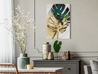 Canvas schilderij - Goudmonstera - 40x50 cm - met spieraam - opgespannen 