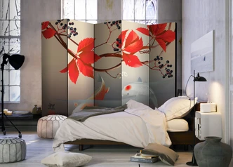Kamerscherm - Koi dansen in de tuin , 5-delig - 225x172 cm 