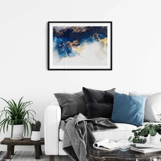 Abstrakt marmorPoster med blå och guldig effekt 