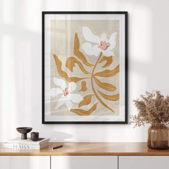 Blumen Poster Weiße Blüte und goldene Blätter - Arty Guava 