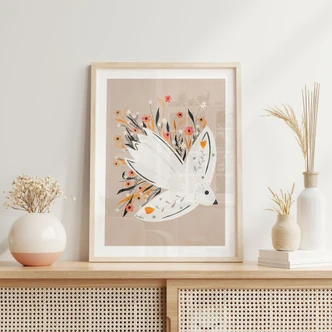 Póster de la paloma de la paz con flores pequeñas - Bloom 