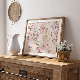 Poster med blommor - Dahlior Shabby Chic Rosa - Bloomery Decor 