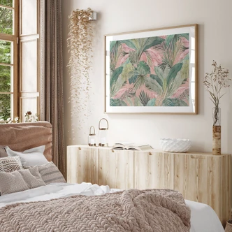 Poster med tropiska blad i djungelrosa - Bloomery Decor 